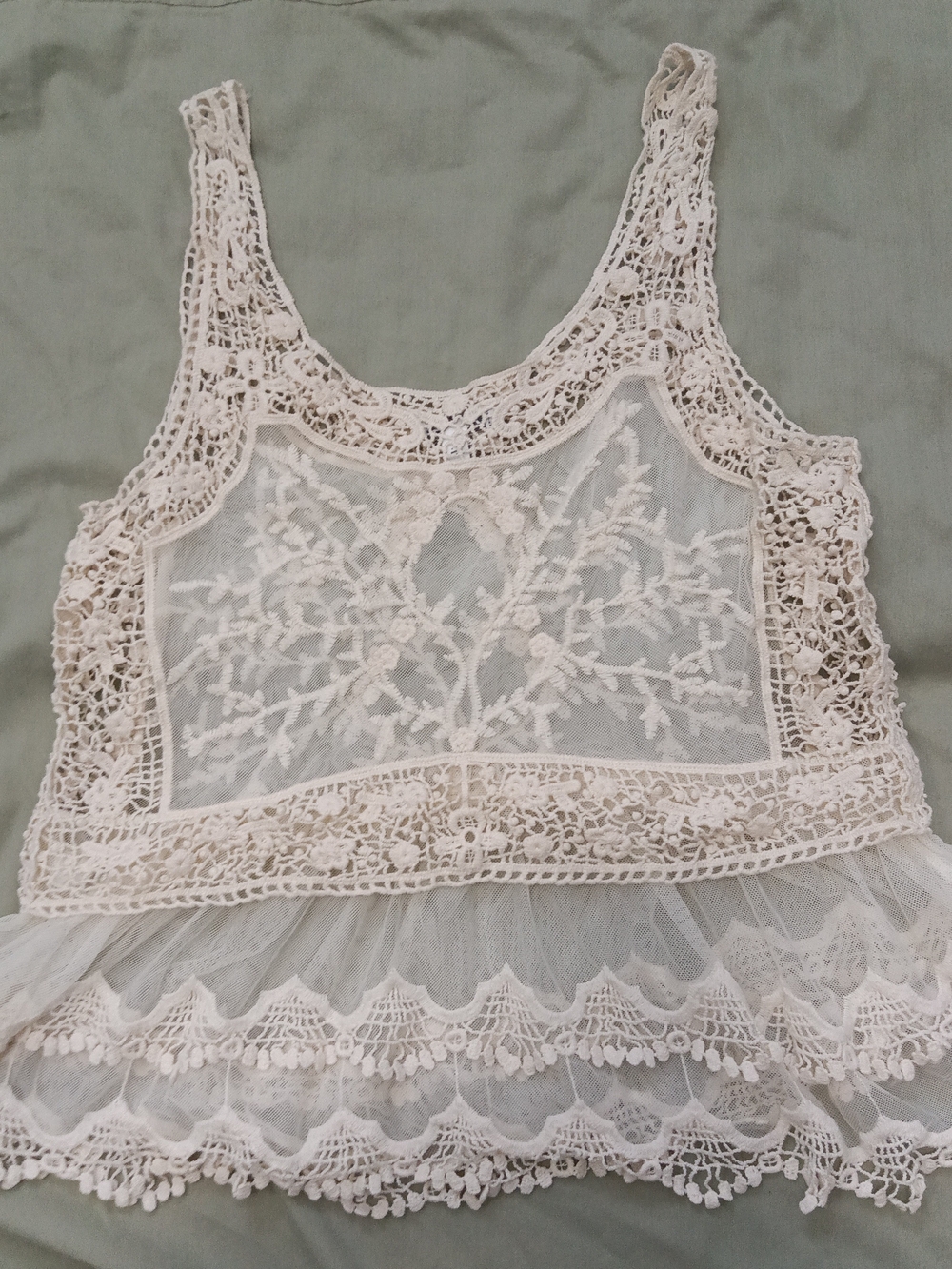 Express Cream Lace Embroidered Small Romantic Boho Feminine Fairy Tank Top